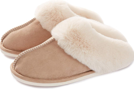 Womens Slippers with Memory Foam Fluffy Soft Warm Slip on House Slipper Anti-Skid Cozy Plush for Indoor Outdoor